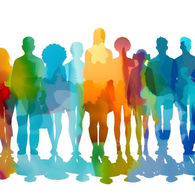 Colorful silhouettes of diverse and multicultural group
