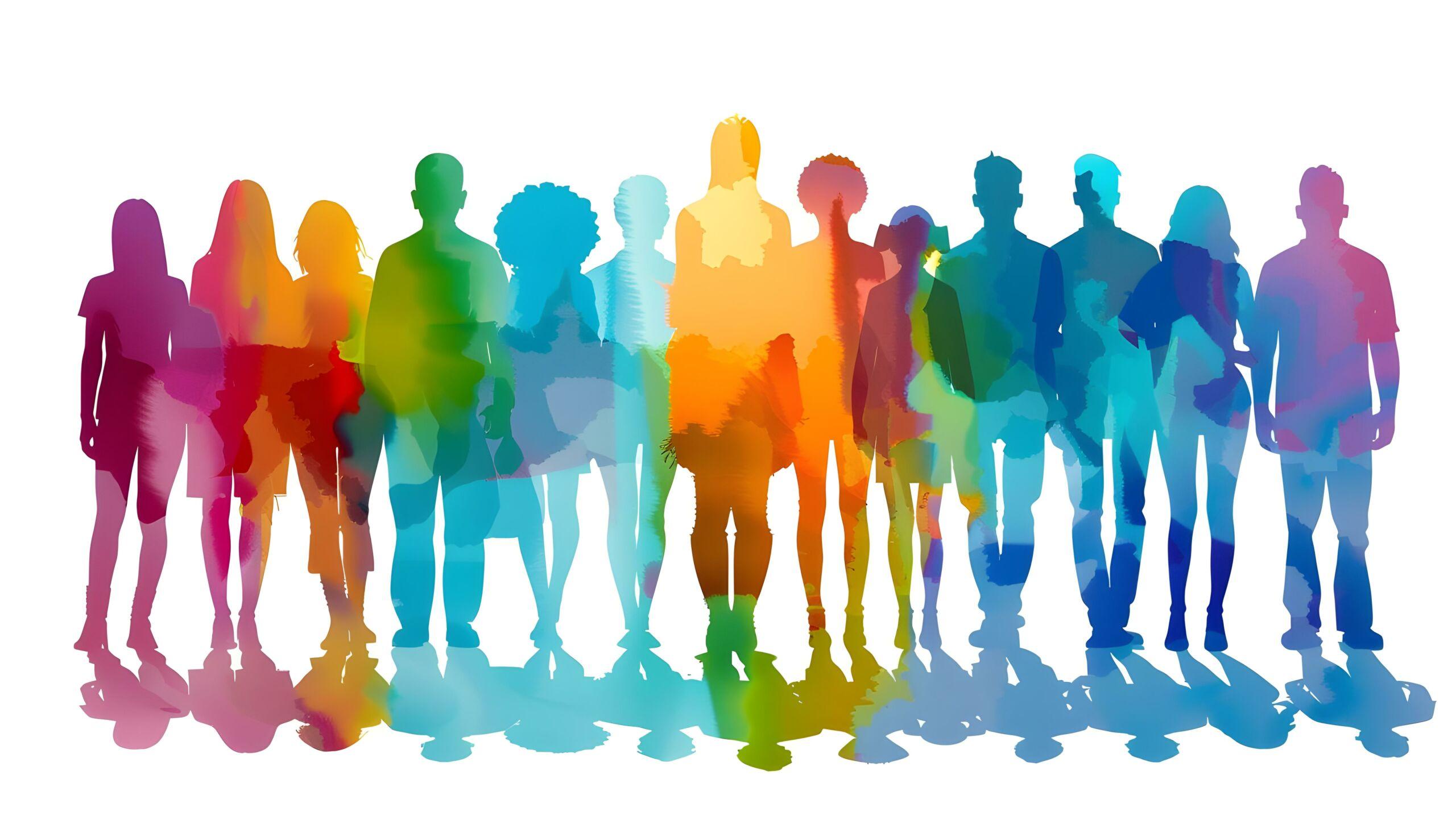 Colorful silhouettes of diverse and multicultural group